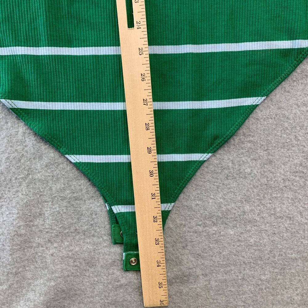 LA Ligne x Target Green White Stripe Ribbed Henley Bodysuit Womens 2X Preppy - Picture 7 of 11